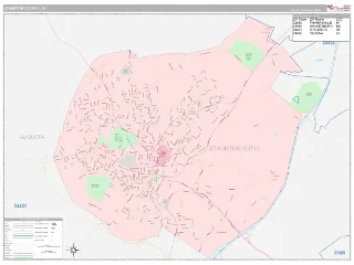 Staunton County, VA Classic style ZIP Code wall map