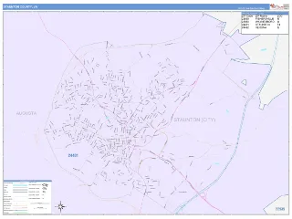 Staunton County, VA ColorCast style ZIP Code wall map