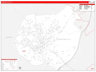Staunton County, VA RedLine style ZIP Code wall map