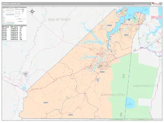Suffolk County, VA Classic style ZIP Code wall map