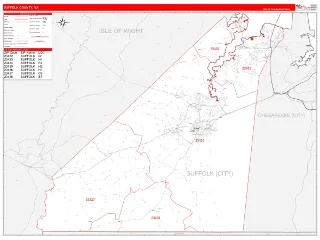 Suffolk County, VA RedLine style ZIP Code wall map