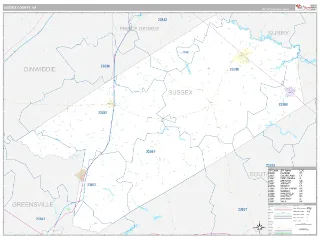 Sussex County, VA Classic style ZIP Code wall map