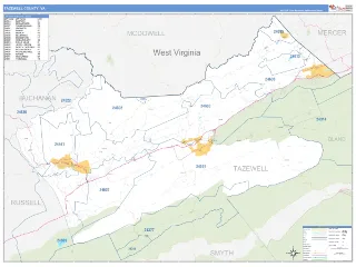 Tazewell County, VA Business Reference style ZIP Code wall map