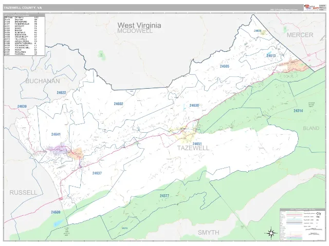 Tazewell County, VA ZIP Code Wall Map, Classic style