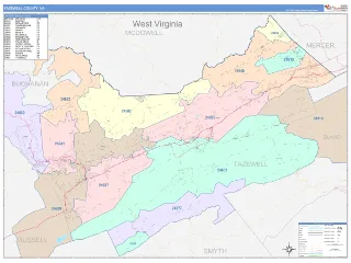 Tazewell County, VA ColorCast style ZIP Code wall map