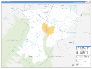 Warren County, VA Business Reference style ZIP Code wall map