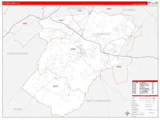 Warren County, VA RedLine style ZIP Code wall map