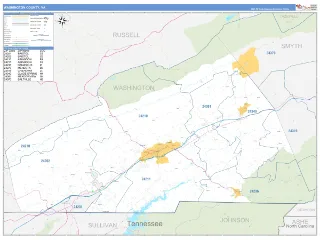 Washington County, VA Business Reference style ZIP Code wall map