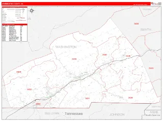 Washington County, VA RedLine style ZIP Code wall map