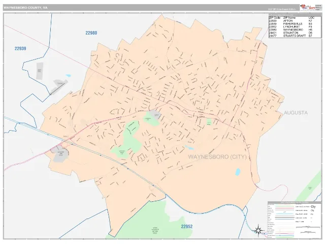 Waynesboro County, VA ZIP Code Wall Map, Classic style