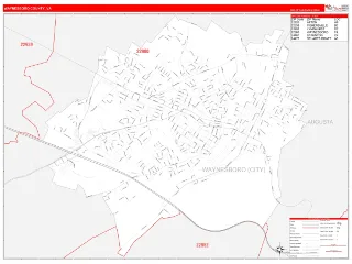 Waynesboro County, VA RedLine style ZIP Code wall map