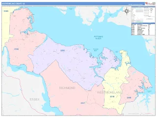 Westmoreland County, VA ColorCast style ZIP Code wall map
