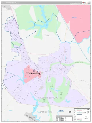 Williamsburg County, VA Classic style ZIP Code wall map