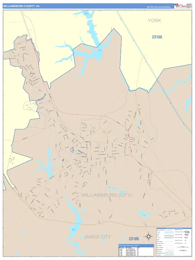 Williamsburg County, VA ZIP Code Wall Map, ColorCast style