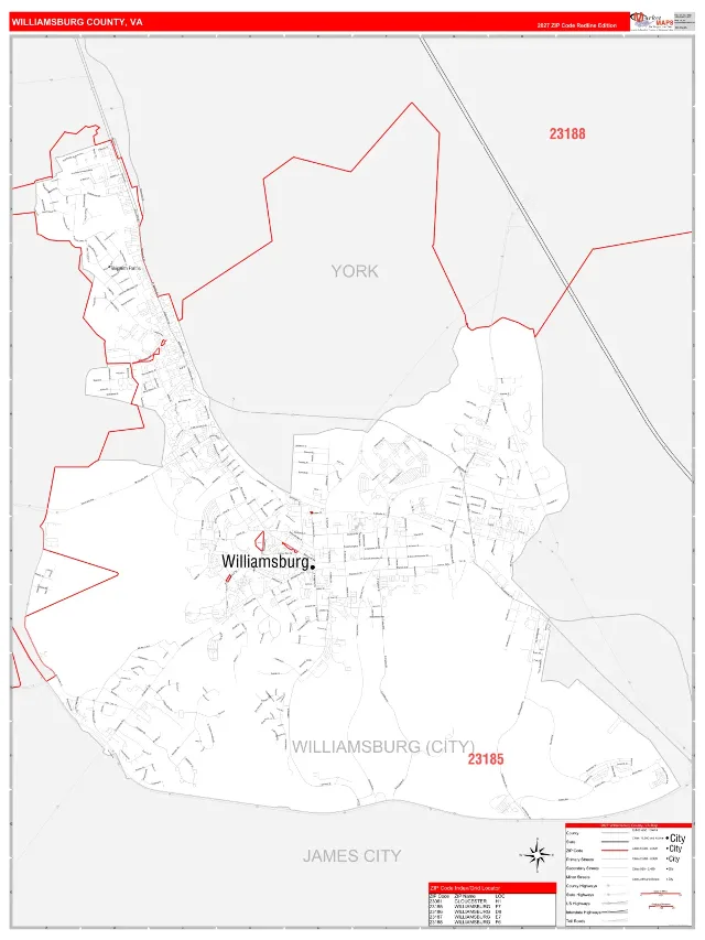 Williamsburg County, VA ZIP Code Wall Map, RedLine style