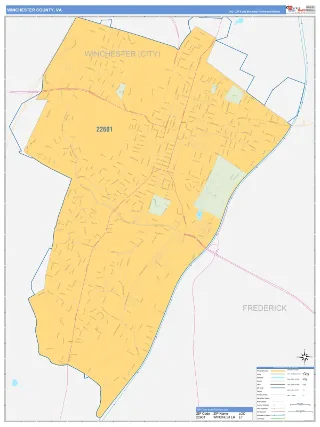 Winchester County, VA Business Reference style ZIP Code wall map