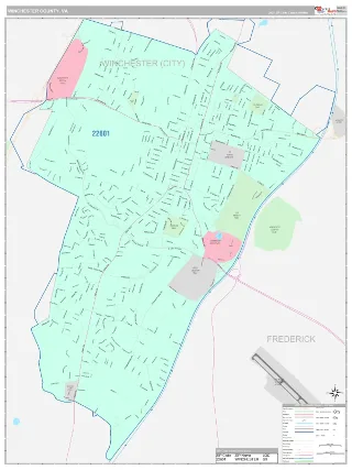 Winchester County, VA Classic style ZIP Code wall map