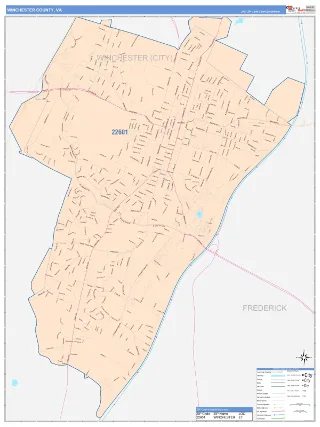 Winchester County, VA ColorCast style ZIP Code wall map
