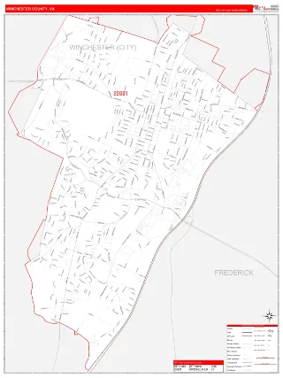 Winchester County, VA RedLine style ZIP Code wall map