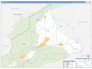 Wise County, VA Business Reference style ZIP Code wall map