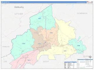 Wise County, VA ColorCast style ZIP Code wall map