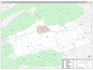 Wythe County, VA Classic style ZIP Code wall map