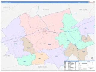 Wythe County, VA ColorCast style ZIP Code wall map