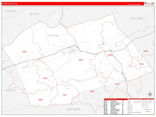 Wythe County, VA RedLine style ZIP Code wall map