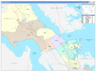 York County, VA ColorCast style ZIP Code wall map