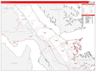 York County, VA RedLine style ZIP Code wall map