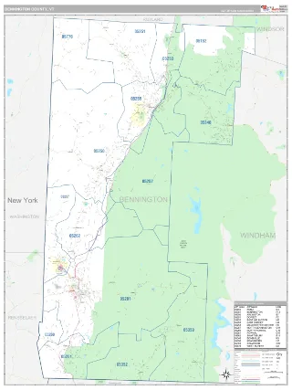 Bennington County, VT Classic style ZIP Code wall map