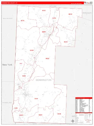 Bennington County, VT RedLine style ZIP Code wall map