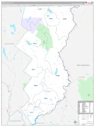 Essex County, VT Classic style ZIP Code wall map