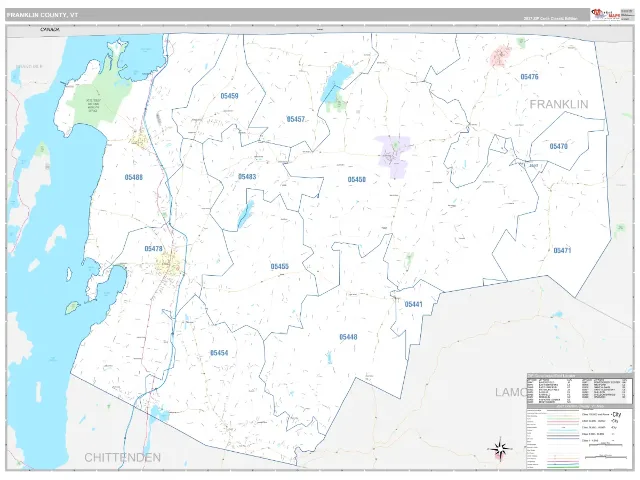 Franklin County, VT ZIP Code Wall Map, Classic style