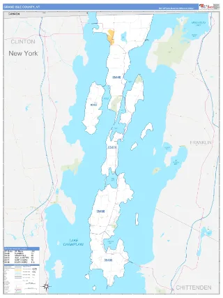 Grand Isle County, VT Business Reference style ZIP Code wall map