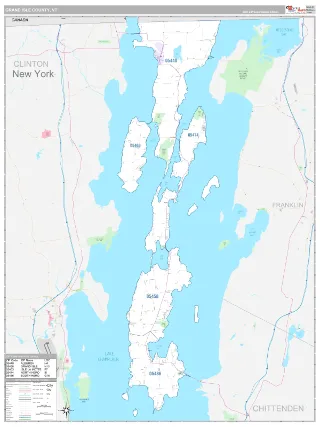 Grand Isle County, VT Classic style ZIP Code wall map
