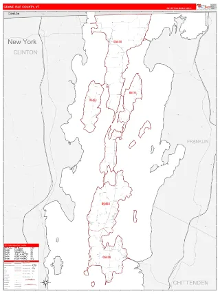 Grand Isle County, VT RedLine style ZIP Code wall map