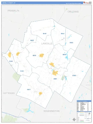 Lamoille County, VT Business Reference style ZIP Code wall map