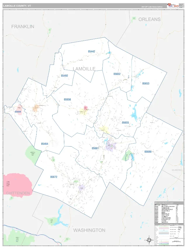 Lamoille County, VT ZIP Code Wall Map, Classic style