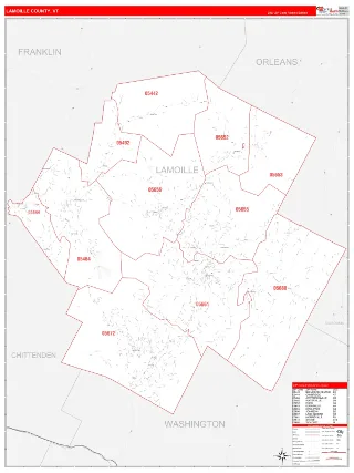 Lamoille County, VT RedLine style ZIP Code wall map