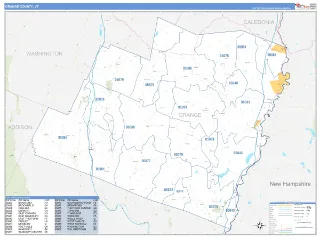 Orange County, VT Business Reference style ZIP Code wall map