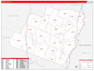 Orange County, VT RedLine style ZIP Code wall map