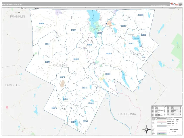 Orleans County, VT ZIP Code Wall Map, Classic style