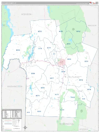 Rutland County, VT Classic style ZIP Code wall map
