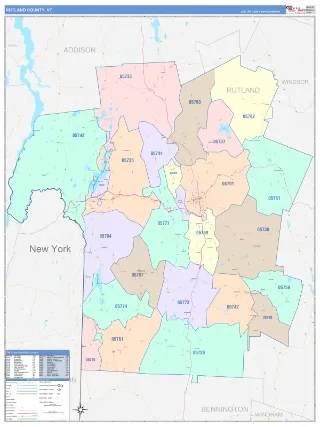 Rutland County, VT ColorCast style ZIP Code wall map