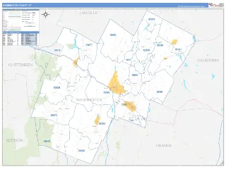 Washington County, VT Business Reference style ZIP Code wall map