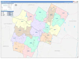 Washington County, VT ColorCast style ZIP Code wall map