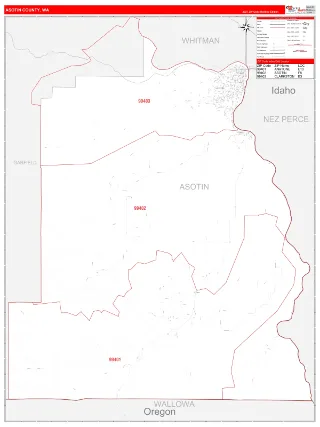 Asotin County, WA RedLine style ZIP Code wall map