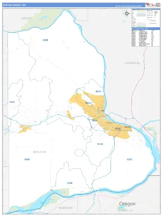 Benton County, WA Business Reference style ZIP Code wall map