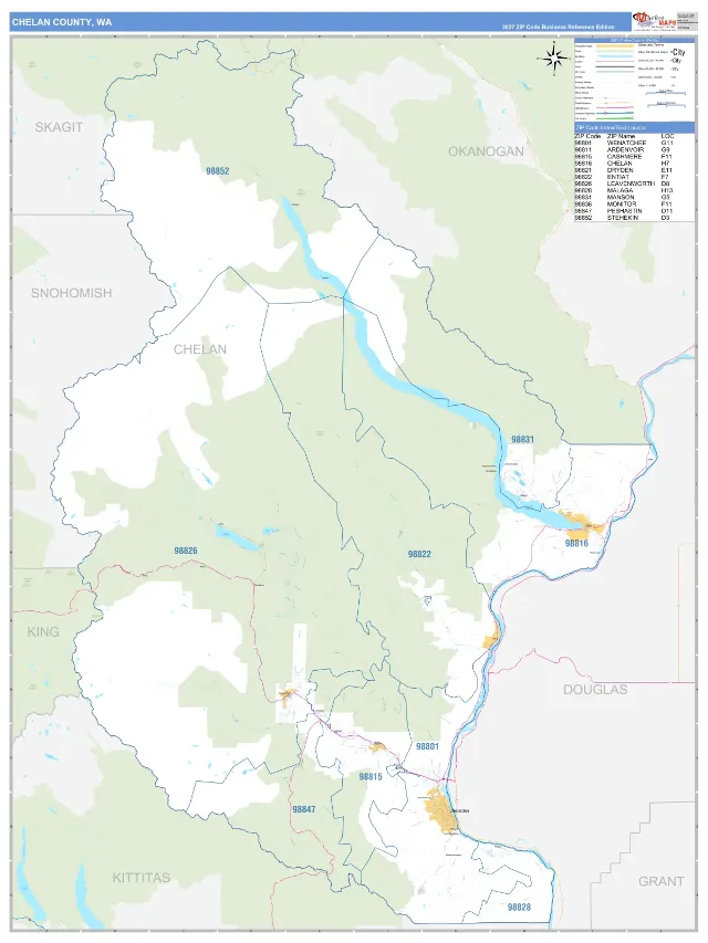 Chelan County, WA ZIP Code Wall Map, Business Reference style